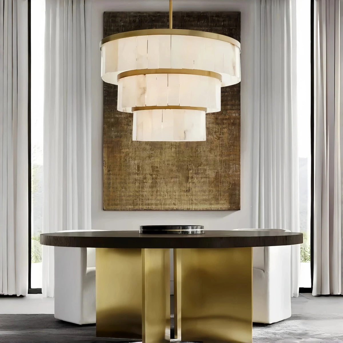 Modern Nature Alabaster 3 Tier Chandelier - Brasscasivra