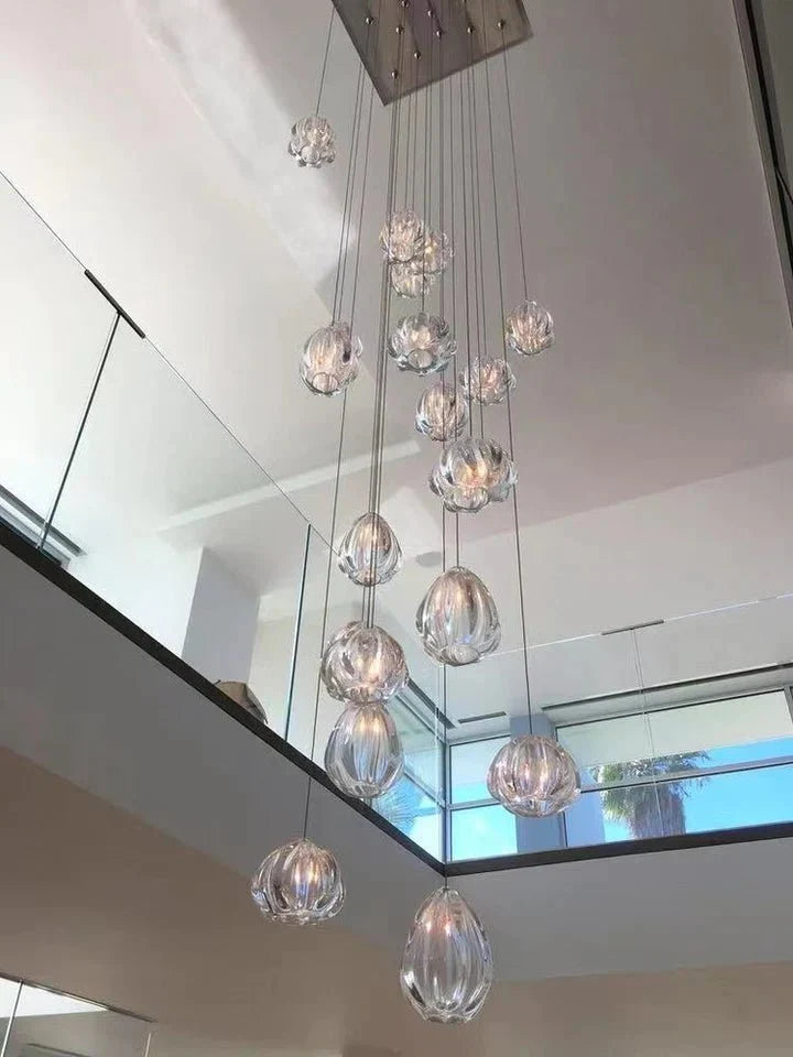 Modern Nordic Style Hand Blown Glass Pendant Crystal Chandelier for Dining Room/Living Room/Stairwell - 10 Lights/D19.7"*H118.1"/18KGRoundWarm Lightcasivra