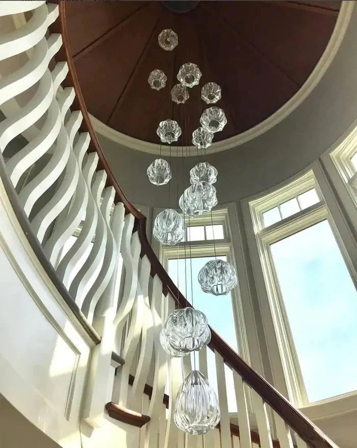 Modern Nordic Style Hand Blown Glass Pendant Crystal Chandelier for Dining Room/Living Room/Stairwell - 10 Lights/D19.7"*H118.1"/18KGRoundWarm Lightcasivra