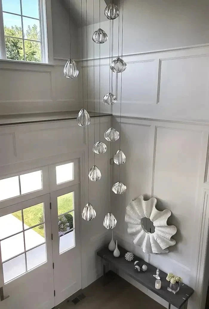 Modern Nordic Style Hand Blown Glass Pendant Crystal Chandelier for Dining Room/Living Room/Stairwell - 10 Lights/D19.7"*H118.1"/18KGRoundWarm Lightcasivra