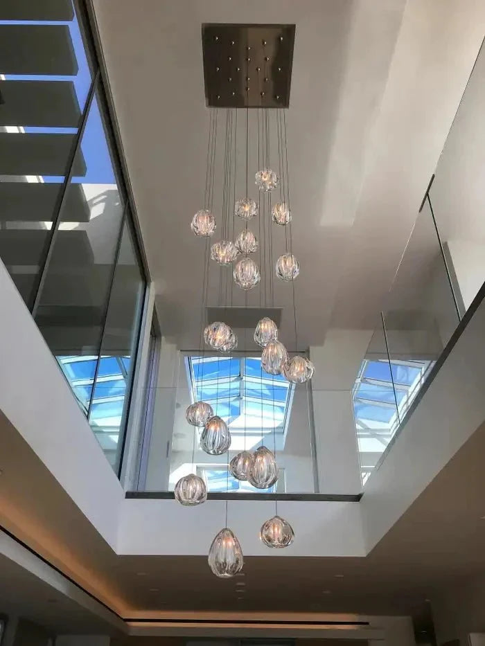 Modern Nordic Style Hand Blown Glass Pendant Crystal Chandelier for Dining Room/Living Room/Stairwell - 10 Lights/D19.7"*H118.1"/18KGRoundWarm Lightcasivra