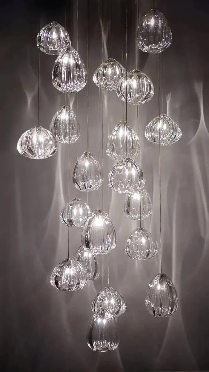 Modern Nordic Style Hand Blown Glass Pendant Crystal Chandelier for Dining Room/Living Room/Stairwell - 10 Lights/D19.7"*H118.1"/18KGRoundWarm Lightcasivra