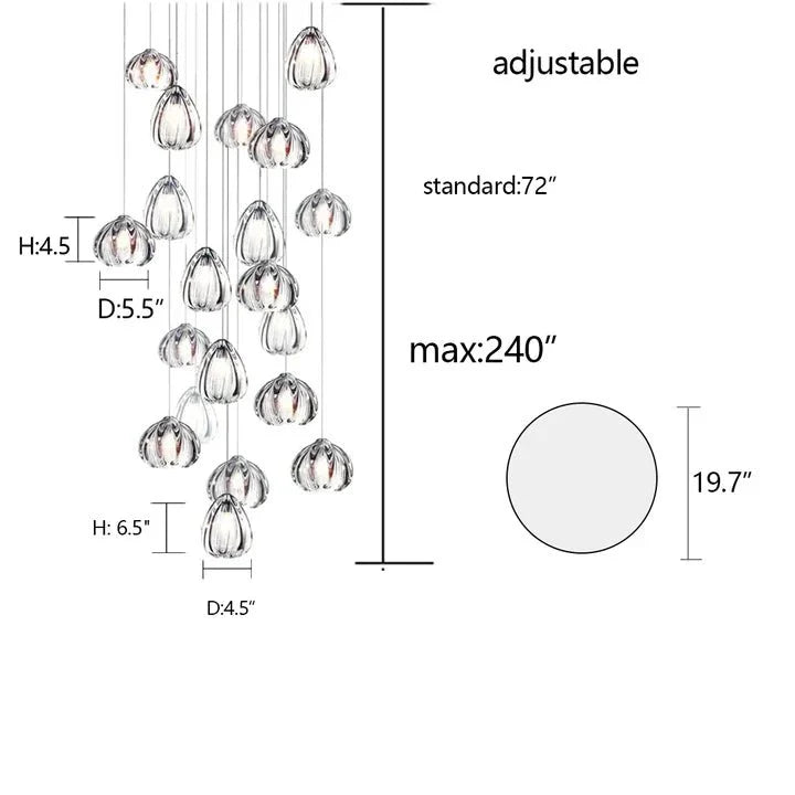 Modern Nordic Style Hand Blown Glass Pendant Crystal Chandelier for Dining Room/Living Room/Stairwell - 10 Lights/D19.7"*H118.1"/18KGRoundWarm Lightcasivra