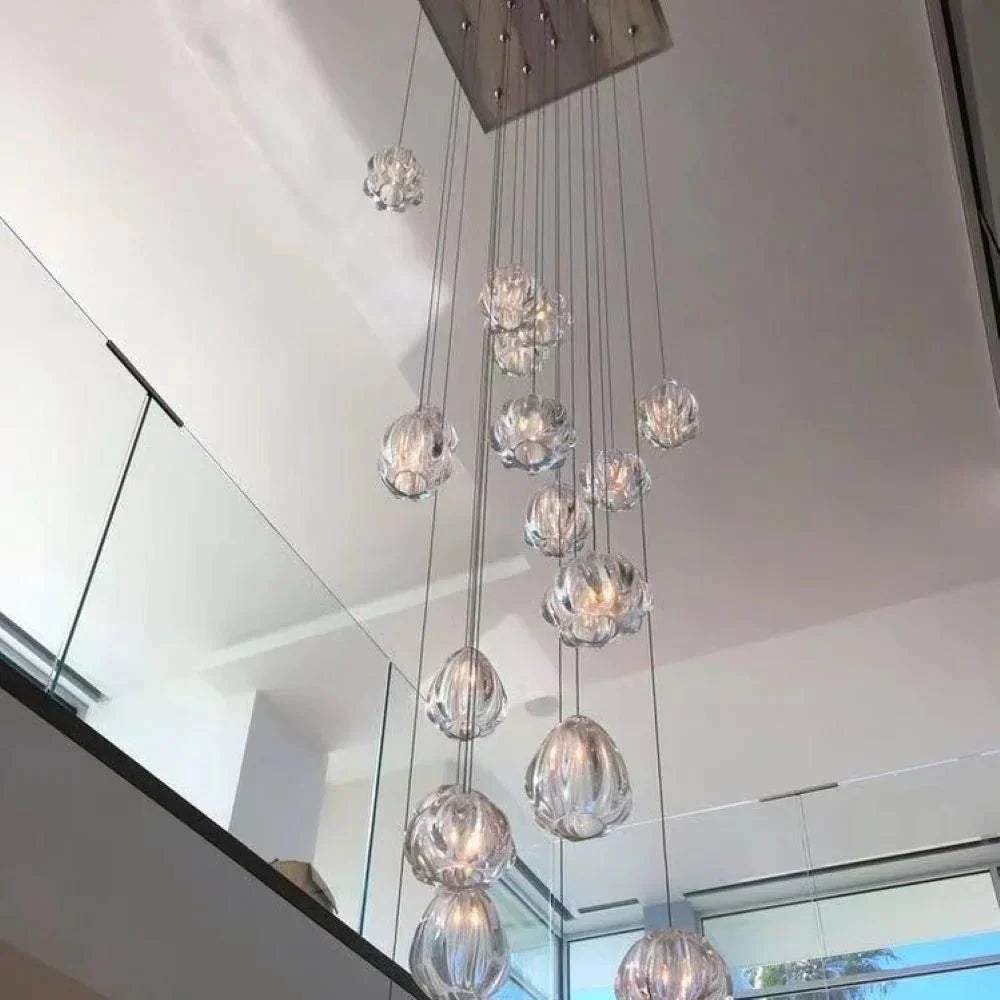 Modern Nordic Style Hand Blown Glass Pendant Crystal Chandelier for Dining Room/Living Room/Stairwell - 10 Lights/D19.7"*H118.1"/18KGRoundWarm Lightcasivra