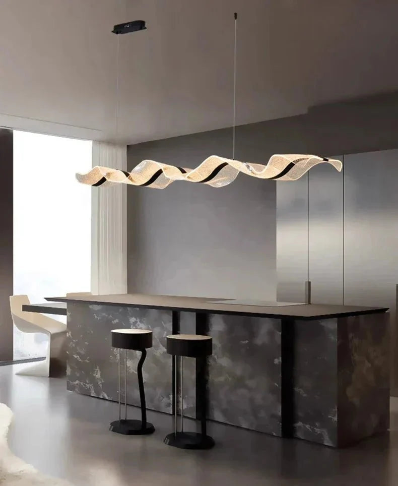Modern Ocean Wave Pendant Chandelier for Kitchen - Black38.52” (100 cm)Remote Control (Dimmable)casivra