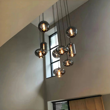 Modern Pendant Fixture light For 2 Story Foyer /Enterway /Staircase - Ceiling Plate: L27.6"*W27.6"/6 LightsWarm Lightcasivra