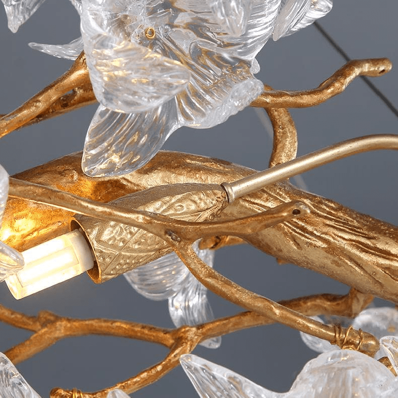 Modern Petal Crystal Round Brass Branch Chandelier - 24" W x 14" Hcasivra