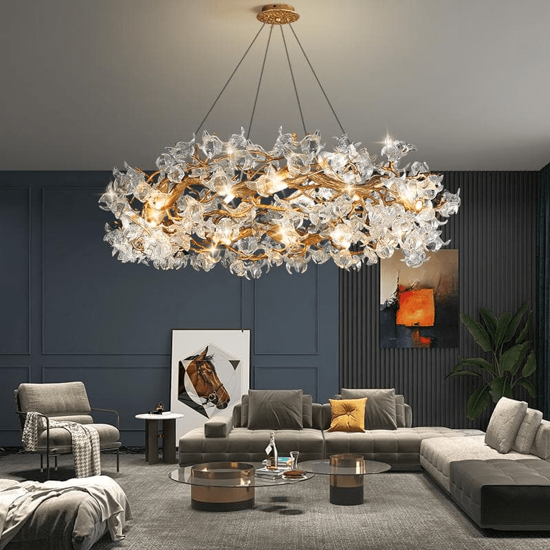 Modern Petal Crystal Round Brass Branch Chandelier - 31" W X 16" Hcasivra