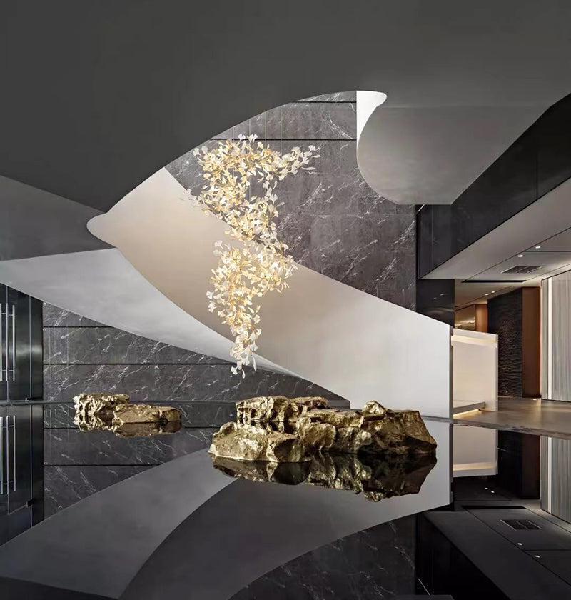 Modern Porcelain Ginkgo Branch Chandelier - 98.5"Lcasivra
