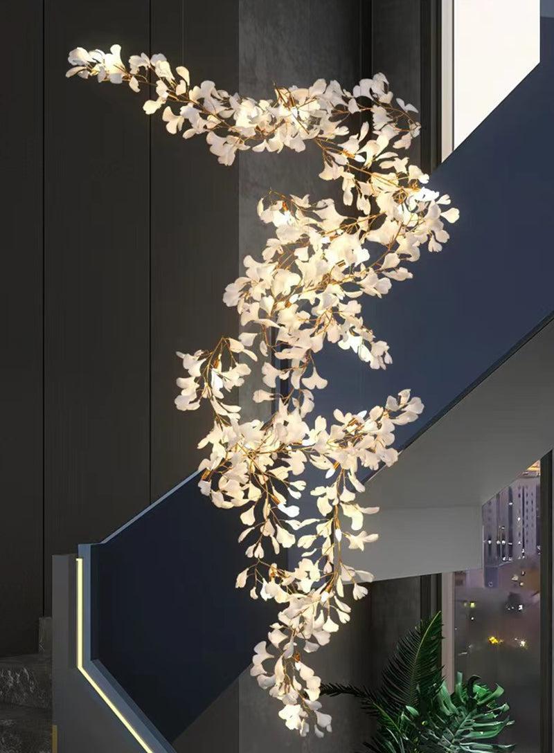 Modern Porcelain Ginkgo Branch Chandelier - 98.5"Lcasivra