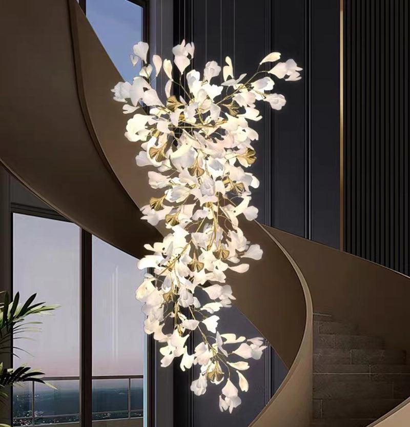 Modern Porcelain Ginkgo Branch Chandelier - 98.5"Lcasivra