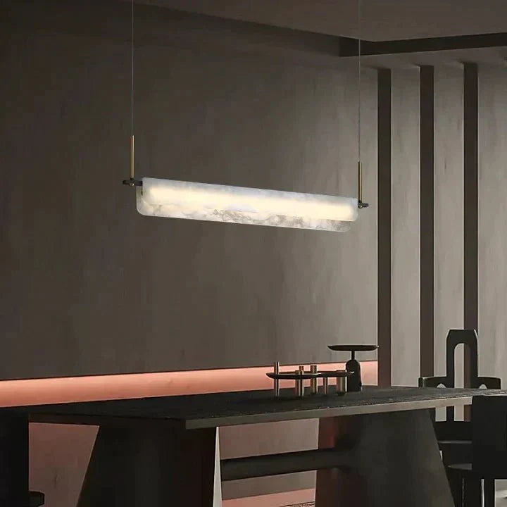 Modern Real Alabaster Chandelier, Linear Chandelier Over Dining Room - casivra