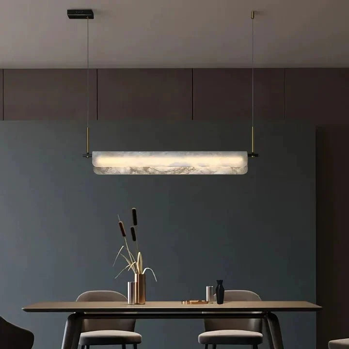 Modern Real Alabaster Chandelier, Linear Chandelier Over Dining Room - casivra