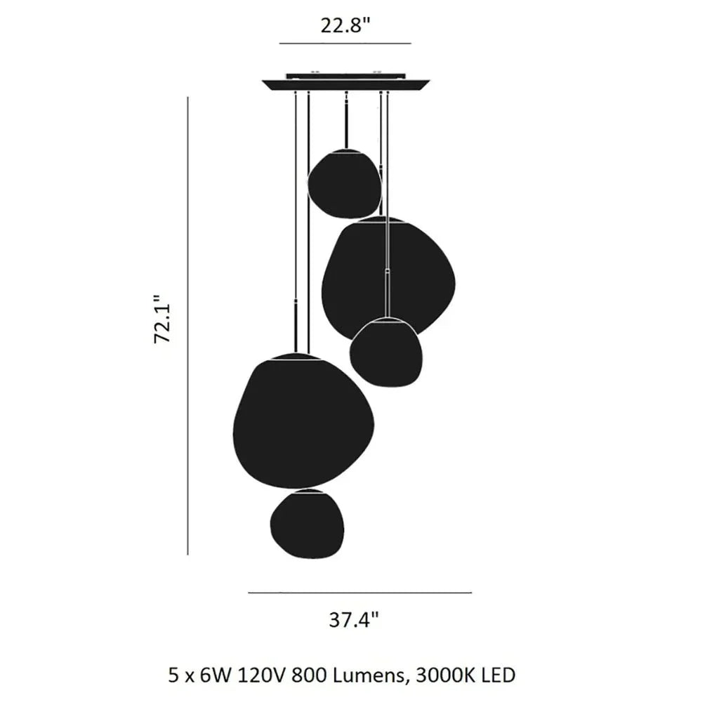 Modern Rock Glass Special Shape Pendant Lighting - Set B: D37.4"*H72.1"(D7.87"*3+D14.17"*2)Smoke GreyWarm Lightcasivra