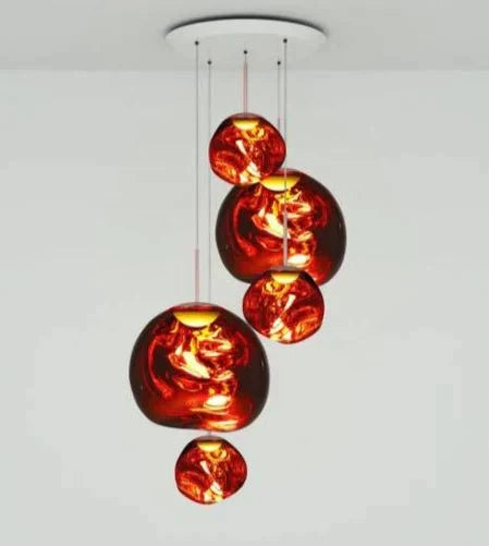 Modern Rock Glass Special Shape Pendant Lighting - Set B: D37.4"*H72.1"(D7.87"*3+D14.17"*2)Rose GoldWarm Lightcasivra