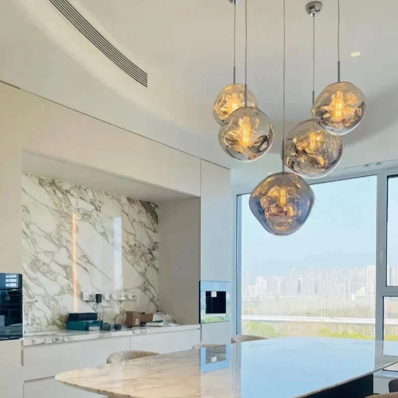 Modern Rock Glass Special Shape Pendant Lighting - D7.87''GoldWarm Lightcasivra