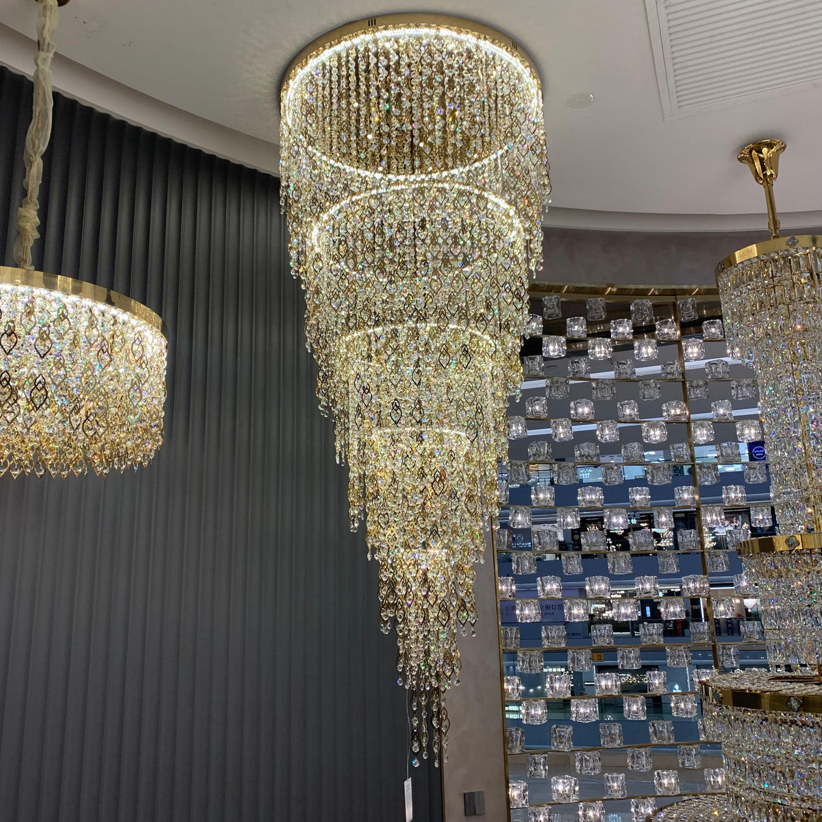 Modern Round 5 - Layer Crystal Tassel Chandelier for Villa/Staircase/Foyer/Living Room - D39.37''*H94.48''(D100cm*H240cm)/62.2kgWarm Lightcasivra