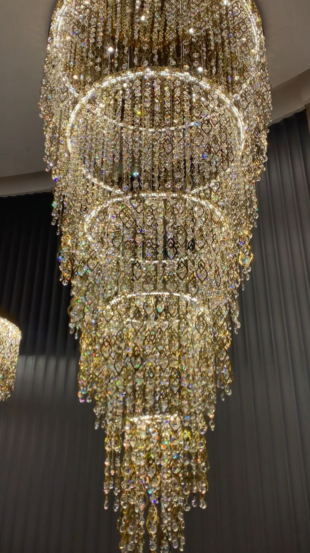 Modern Round 5 - Layer Crystal Tassel Chandelier for Villa/Staircase/Foyer/Living Room - D39.37''*H94.48''(D100cm*H240cm)/62.2kgWarm Lightcasivra