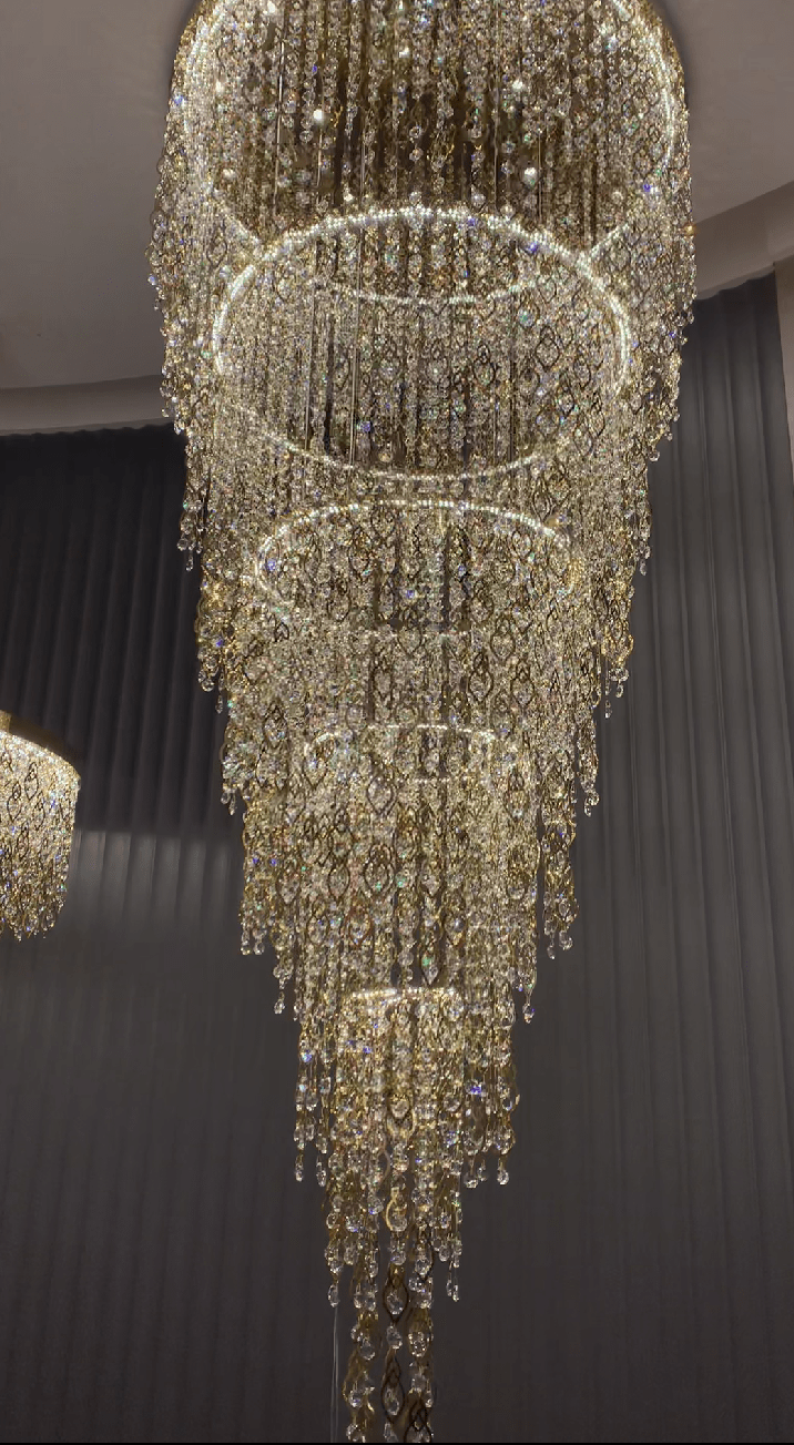 Modern Round 5 - Layer Crystal Tassel Chandelier for Villa/Staircase/Foyer/Living Room - D39.37''*H94.48''(D100cm*H240cm)/62.2kgWarm Lightcasivra