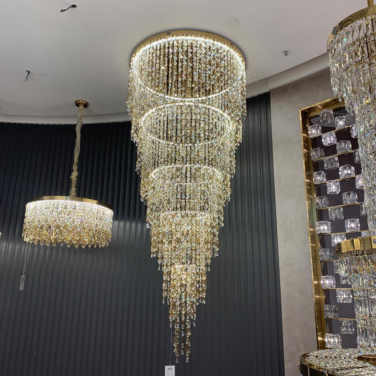 Modern Round 5 - Layer Crystal Tassel Chandelier for Villa/Staircase/Foyer/Living Room - D39.37''*H94.48''(D100cm*H240cm)/62.2kgWarm Lightcasivra