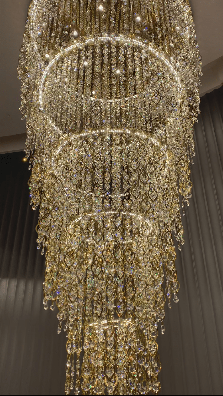 Modern Round 5 - Layer Crystal Tassel Chandelier for Villa/Staircase/Foyer/Living Room - D39.37''*H94.48''(D100cm*H240cm)/62.2kgWarm Lightcasivra