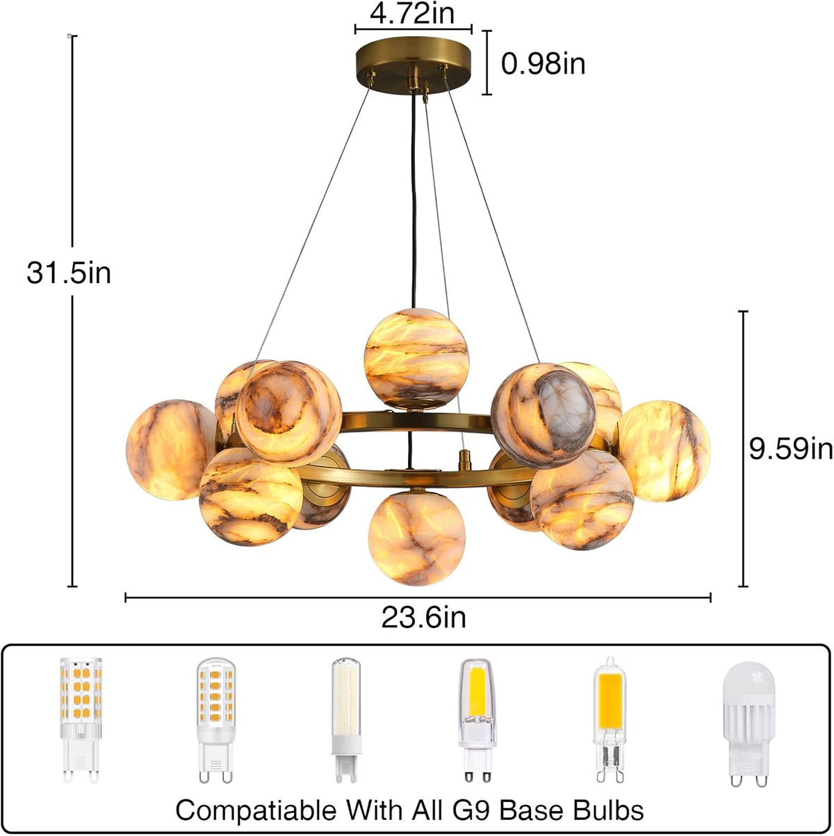 Modern Round Alabaster Chandelier - D560-21.5"L × 15"W × 21"Hcasivra