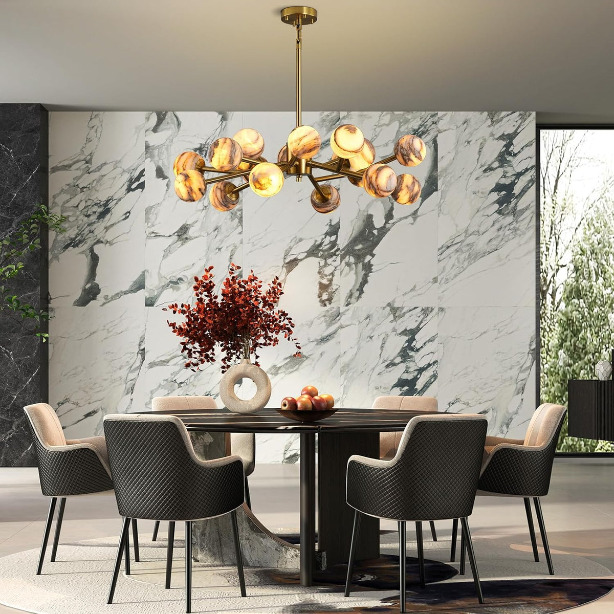 Modern Round Alabaster Chandelier - D800-31.5"L × 31.5"W × 8.5"Hcasivra