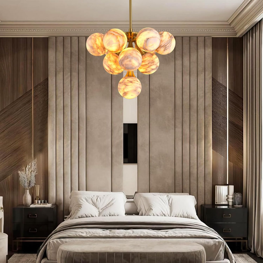 Modern Round Alabaster Chandelier - D560-21.5"L × 15"W × 21"Hcasivra