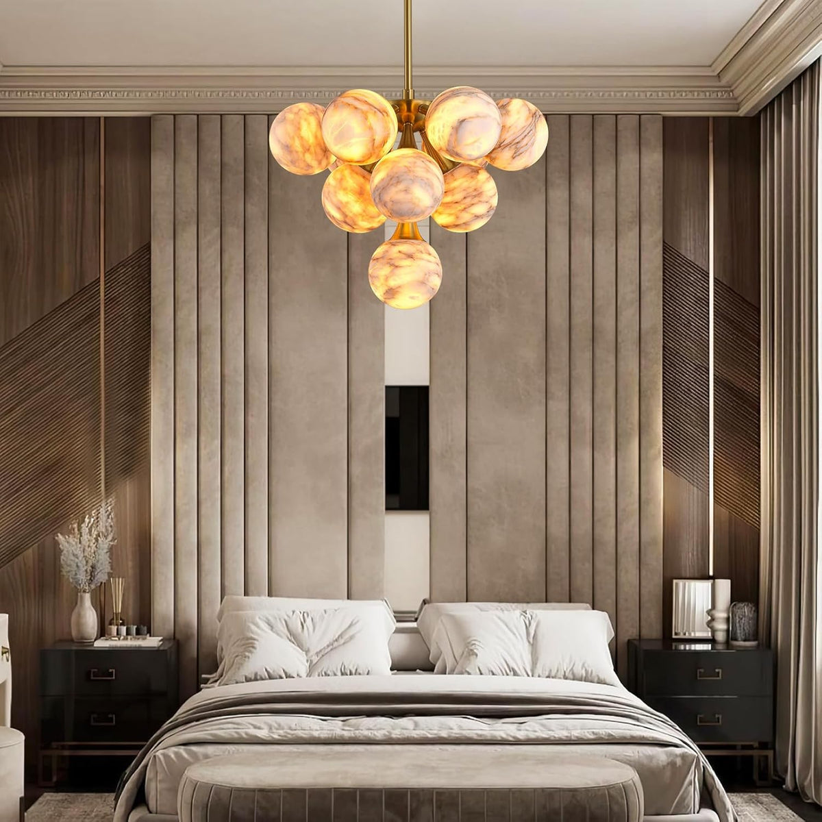 Modern Round Alabaster Chandelier - D560-21.5"L × 15"W × 21"Hcasivra