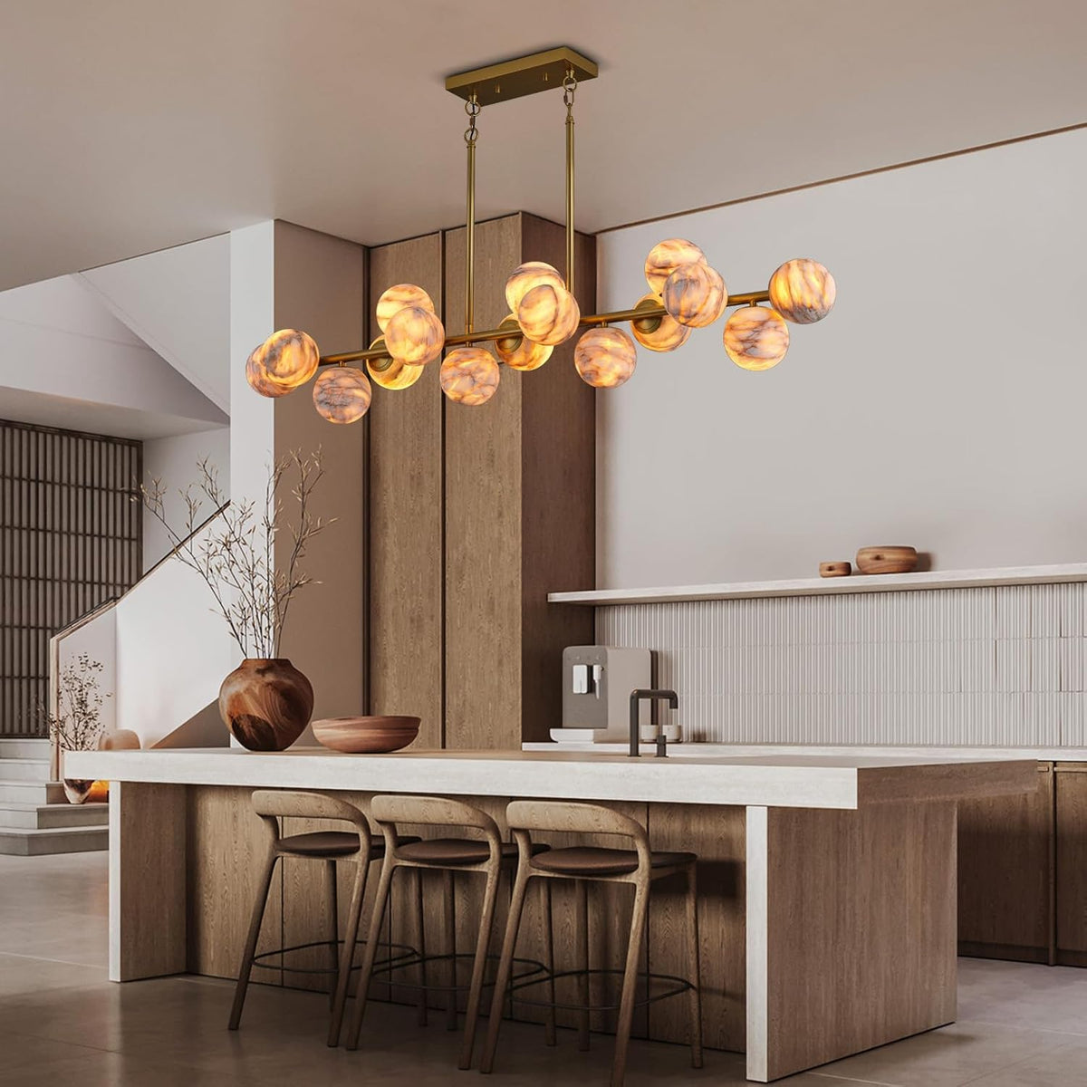 Modern Round Alabaster Chandelier - D1400-55"L × 54.9"W × 11.8"Hcasivra