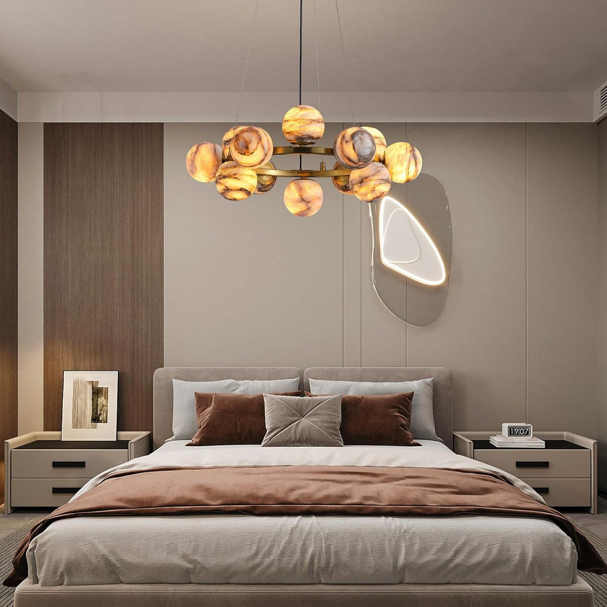 Modern Round Alabaster Chandelier - D560-21.5"L × 15"W × 21"Hcasivra