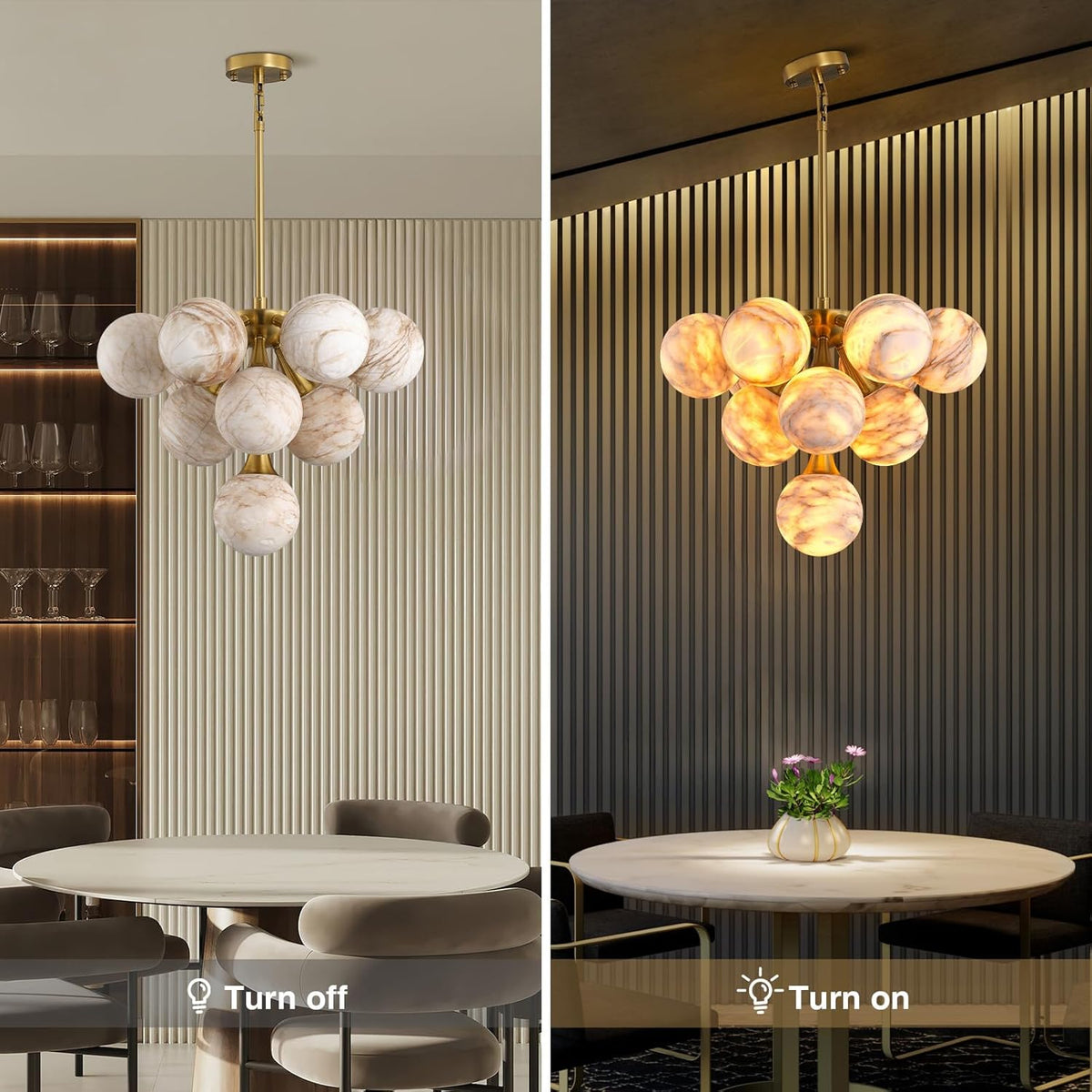 Modern Round Alabaster Chandelier - D560-21.5"L × 15"W × 21"Hcasivra