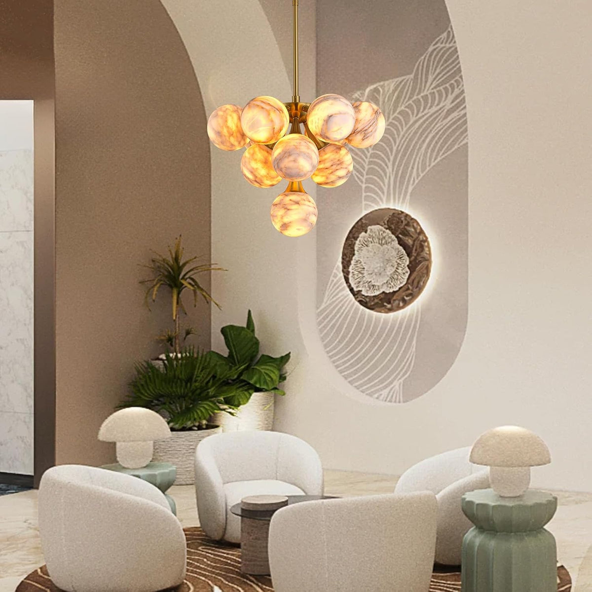 Modern Round Alabaster Chandelier - D560-21.5"L × 15"W × 21"Hcasivra