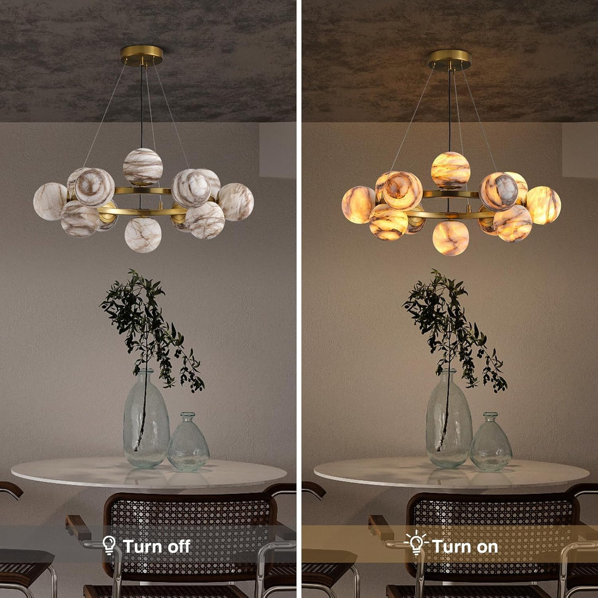 Modern Round Alabaster Chandelier - D560-21.5"L × 15"W × 21"Hcasivra