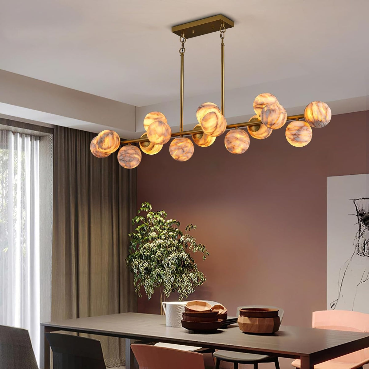 Modern Round Alabaster Chandelier - D1400-55"L × 54.9"W × 11.8"Hcasivra