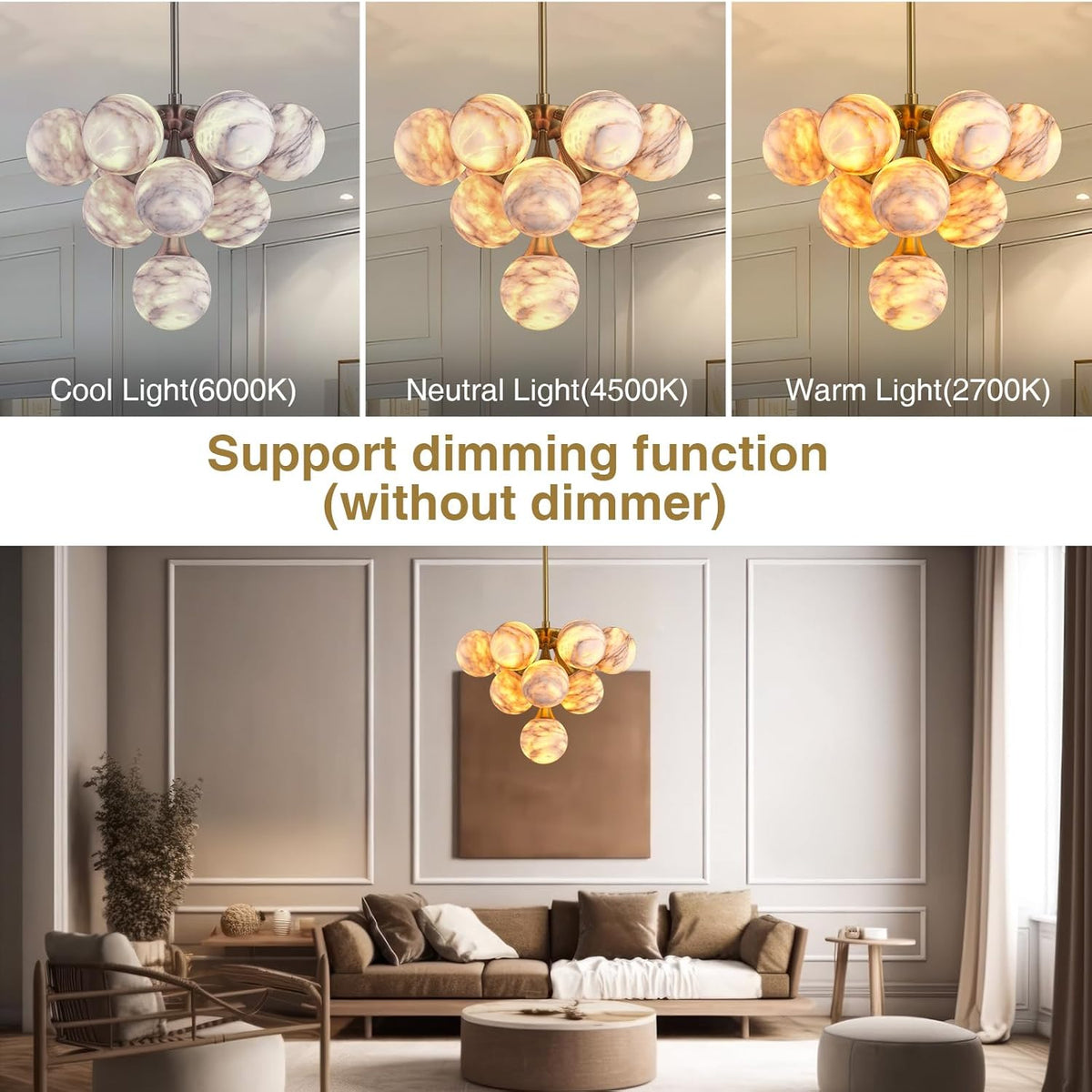 Modern Round Alabaster Chandelier - D560-21.5"L × 15"W × 21"Hcasivra