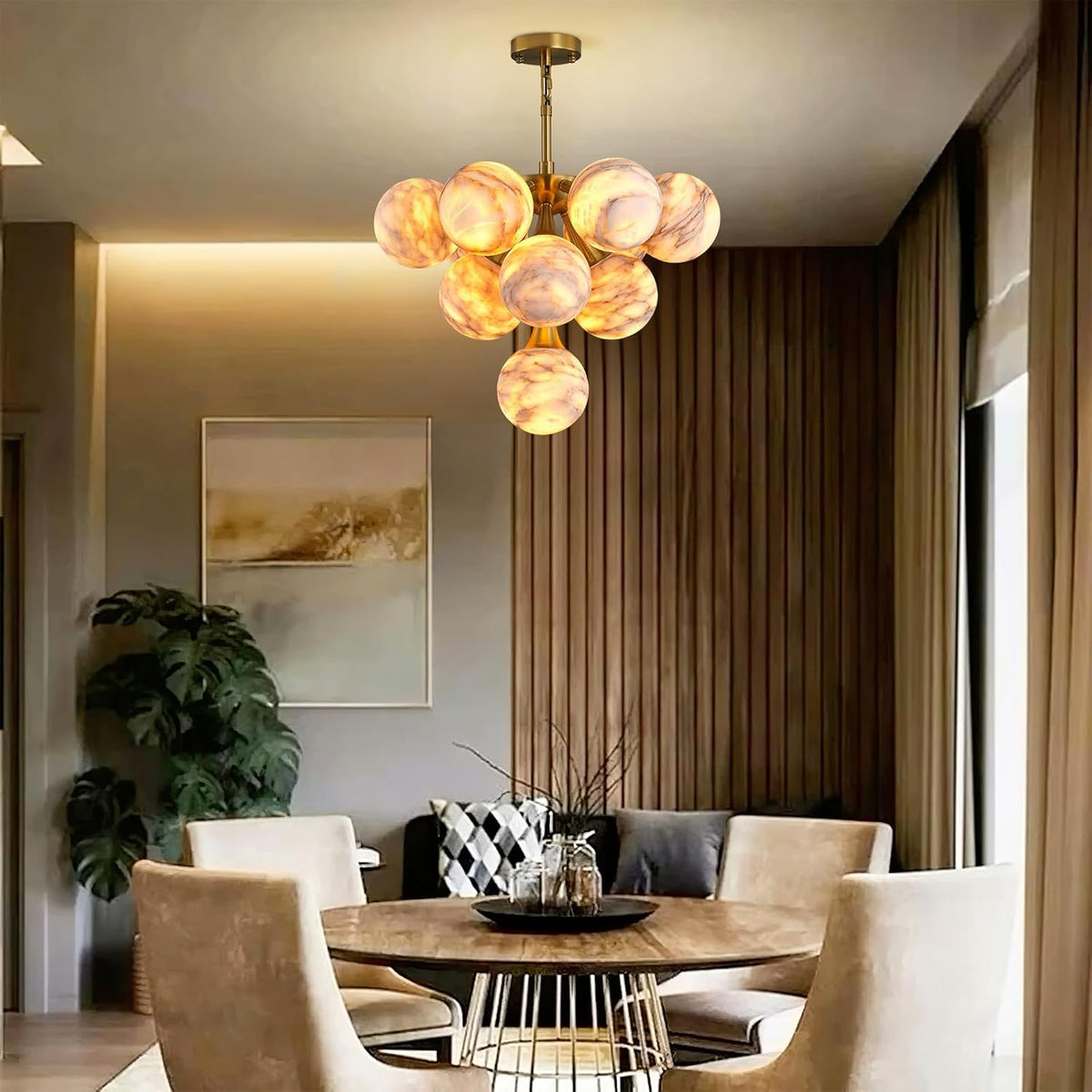 Modern Round Alabaster Chandelier - D560-21.5"L × 15"W × 21"Hcasivra