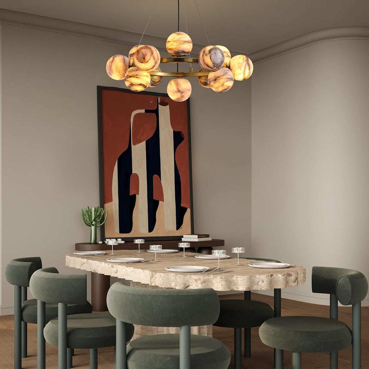 Modern Round Alabaster Chandelier - D560-21.5"L × 15"W × 21"Hcasivra