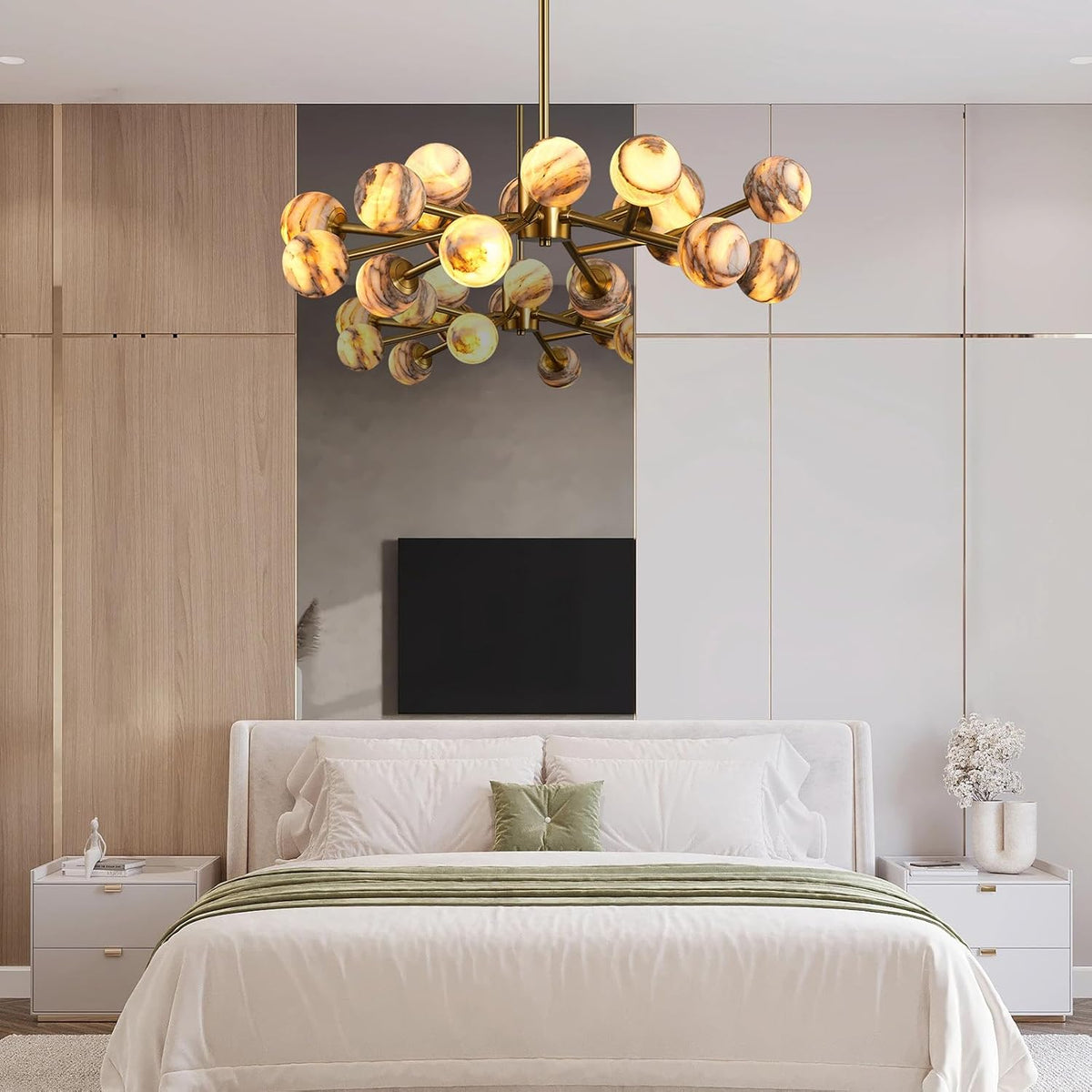 Modern Round Alabaster Chandelier - D800-31.5"L × 31.5"W × 8.5"Hcasivra