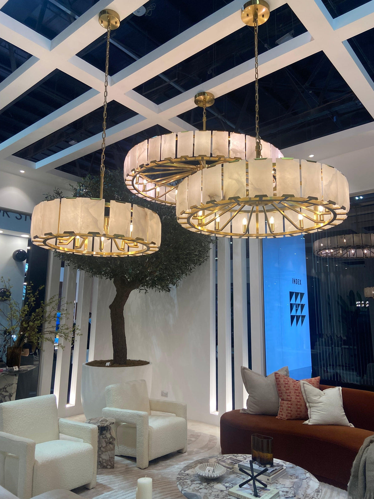 Modern Round Alabaster Chandelier for Living Room/Bedroom - D19.7"*H10.23"Warm Lightcasivra