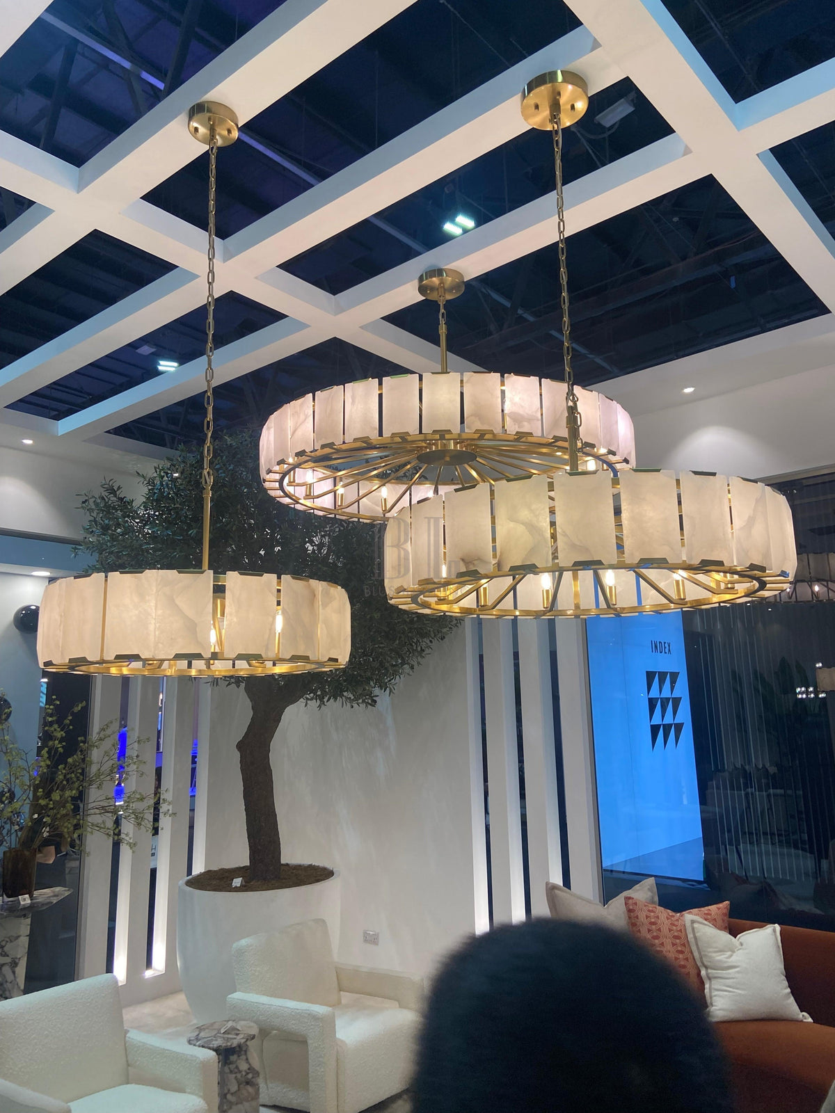 Modern Round Alabaster Chandelier for Living Room/Bedroom - D19.7"*H10.23"Warm Lightcasivra