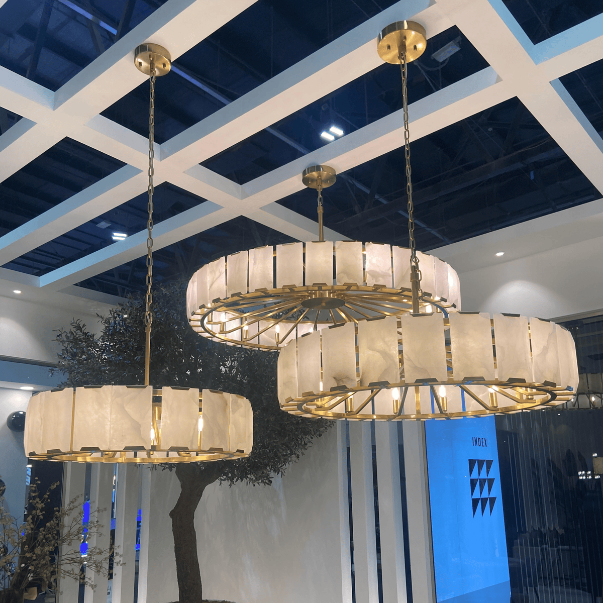 Modern Round Alabaster Chandelier for Living Room/Bedroom - D19.7"*H10.23"Warm Lightcasivra