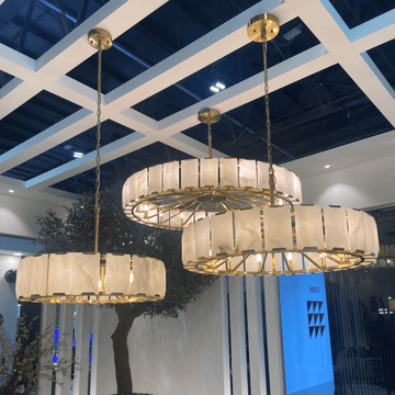 Modern Round Alabaster Chandelier for Living Room/Bedroom - D19.7"*H10.23"Warm Lightcasivra