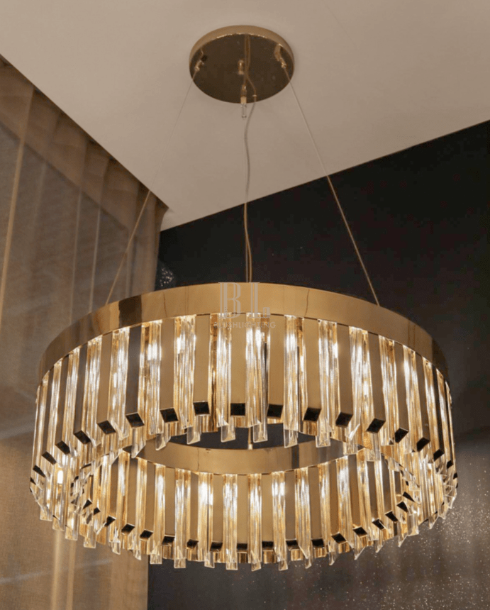 Modern Round Metal Crystal Chandelier for Dining Room/Bedroom - D39.4"*H13.78"(D100cm*H35cm)Goldcasivra