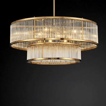 Modern Round/Rectangular Glass Rods Chandelier - Round/D31.5"*H11.8“Warm Lightcasivra