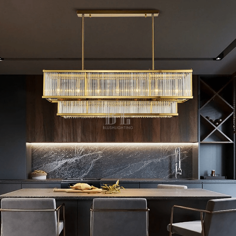 Modern Round/Rectangular Glass Rods Chandelier - Rectangular/L59.1"*H11.8"Warm Lightcasivra