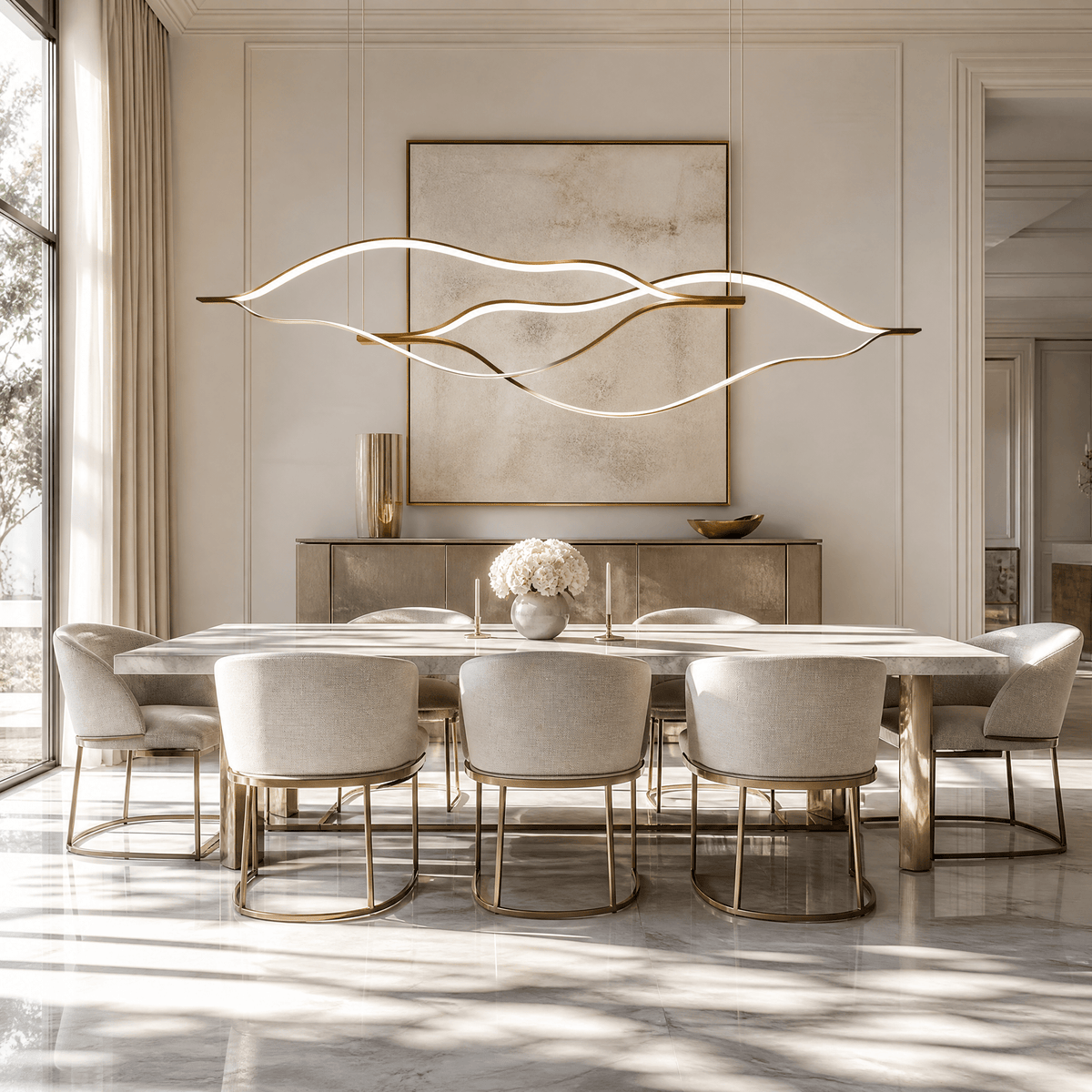 Modern Simple Brass Waving Chandelier for Living/Dining Room/Kitchen Island - 2 crossed pendant: L39.4"+L47.2"/17kgWoodWarm Lightcasivra