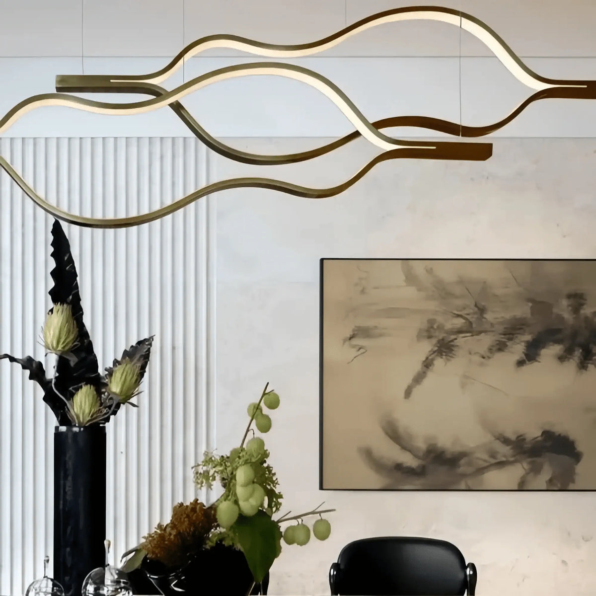 Modern Simple Brass Waving Chandelier for Living/Dining Room/Kitchen Island - 2 crossed pendant: L39.4"+L47.2"/17kgGoldWarm Lightcasivra