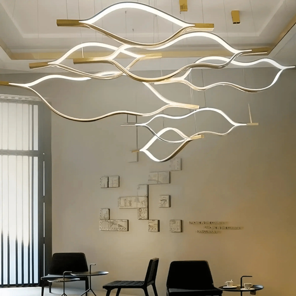 Modern Simple Brass Waving Chandelier for Living/Dining Room/Kitchen Island - 3 crossed pendant: L31.5"+L39.4"+L47.2"ChromeWarm Lightcasivra
