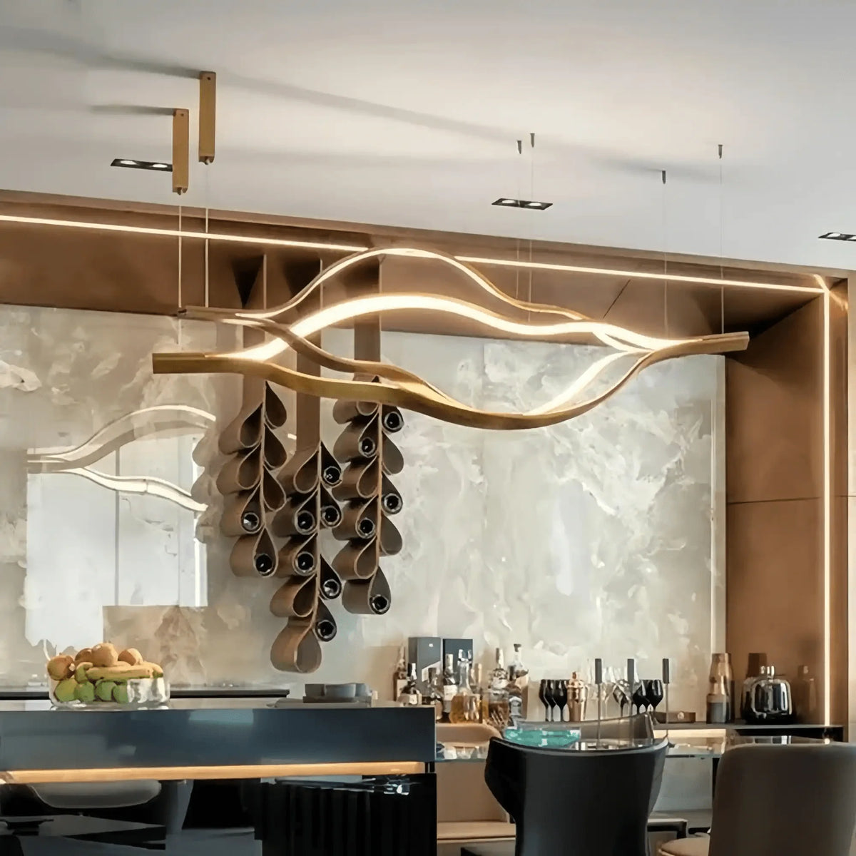 Modern Simple Brass Waving Chandelier for Living/Dining Room/Kitchen Island - 2 crossed pendant: L39.4"+L47.2"/17kgGoldWarm Lightcasivra